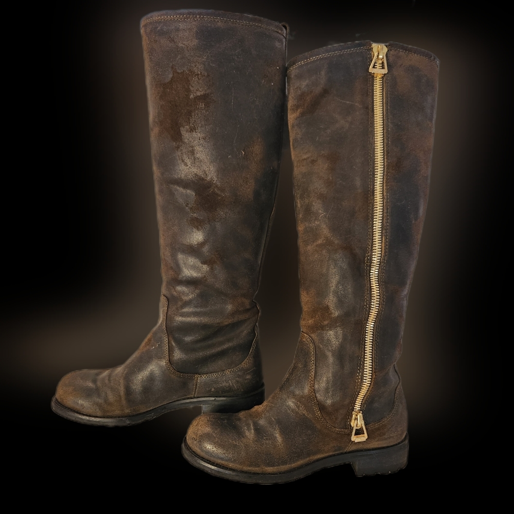 Jimmy Choo Distressed leather Doreen Biker Boots Size 35 1/2